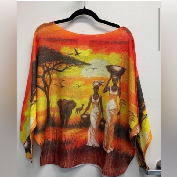 Sweaters - S055. Made in Italy Vibrant African Art Sweater